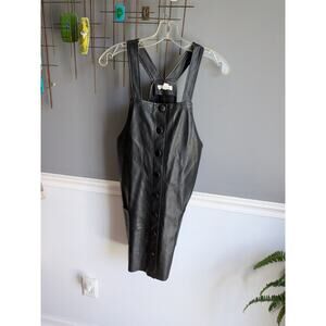 Faux Leather Jumper Overall Dress Womens Black Romper dress m